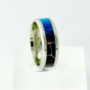 Stylish Silver Band with Vibrant Blue Accent size 10 # 002